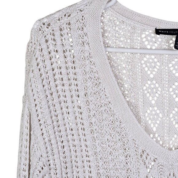 White House Black Market Linen Blend Crochet V-Neck Sweater Size‎ Small - Picture 3 of 10